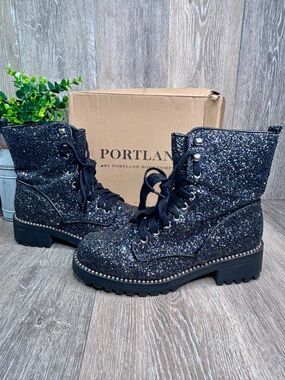 ✨ Portland Boot Company ‘Private’ Black Multi Glitter Combat Boots - Size 10M